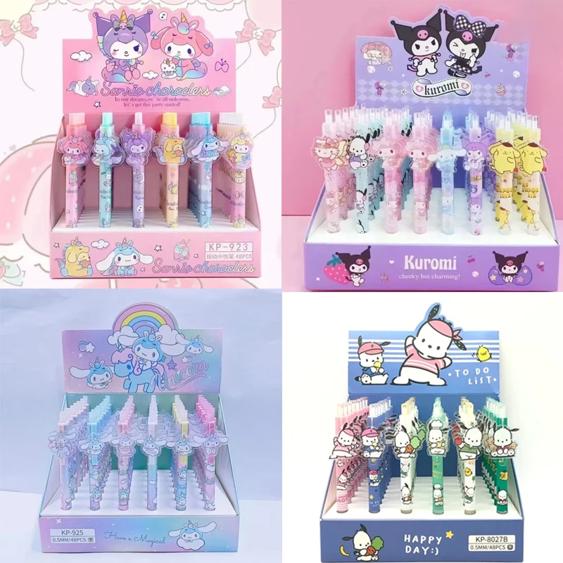 New 48pcs Gel Pen Sanrio Boxed Cartoon Cinnamoroll Pochacco Cute Student Write Press Patch Pens 0.5 Writing Smooth Children Gift