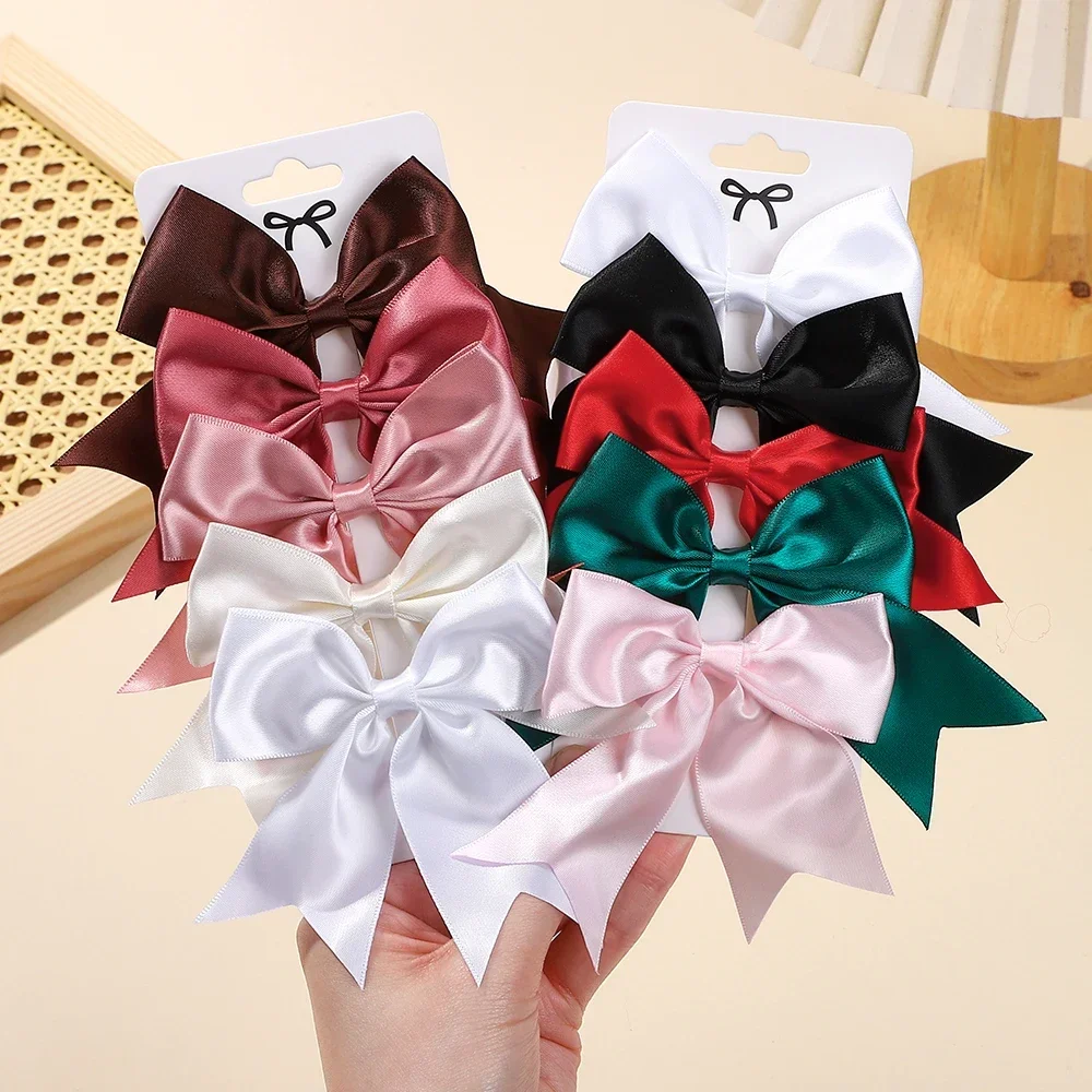 2/3/5Pcs Lovely Solid Color Ribbon Bows Hair Clip for Kids Girls Hairpins Barrettes Handmade Headwear Baby Hair Accessories