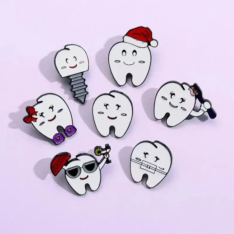 Maintain Oral Health Enamel Pins Smiling Tooth Brooches Metal Lapel Badges Funny Dental Care Jewelry Gift For Kids Friends