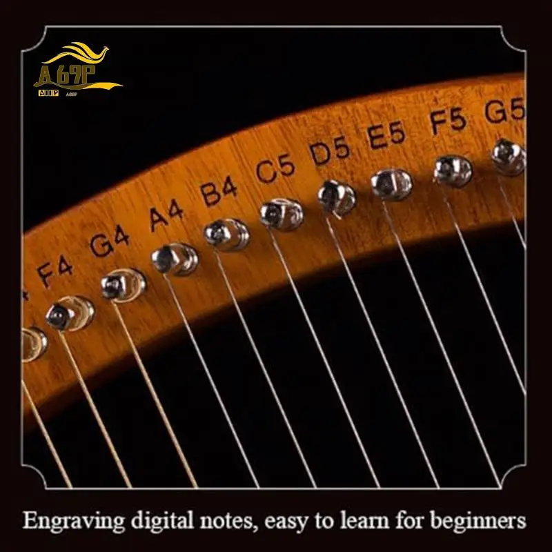 A69P-Lyre Harp 19 String Beginners Harp,Portable 19-Tone Small Harp 19-String Lyre Musical Instruments Solid Wood Lyre Harp
