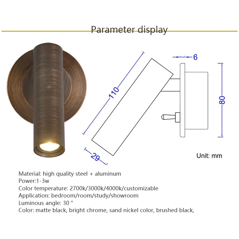 Recesso LED Sconce Luzes, decoração da parede comutada, cama cabeceira, lâmpada de leitura, Hotel Bedside Decor Idea, branco quente, 3W