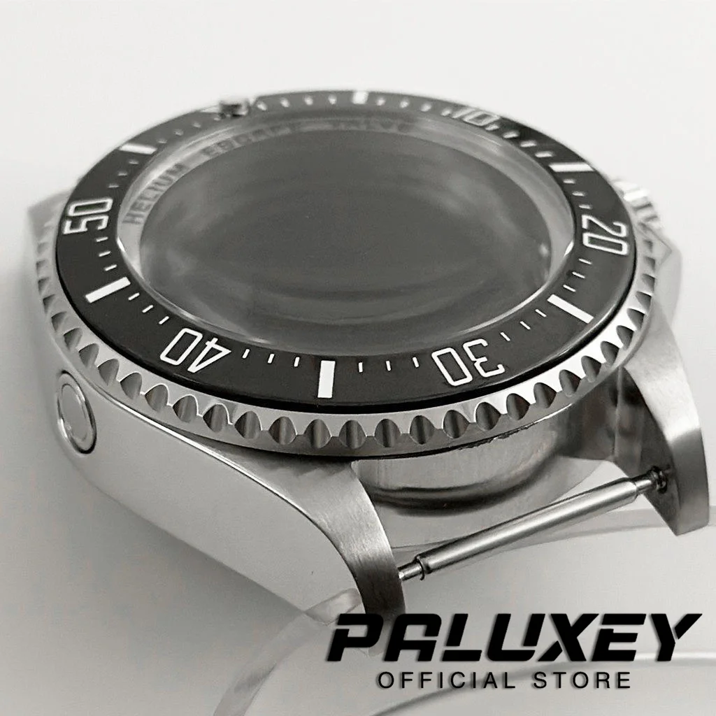 44mm Silver DEEP SEA Homage Big Sapphire Crystal Watch Case Black Ceramic Bezel Fit NH35 NH36 4R35 4R36 NH34 NH38 NH39 Movement