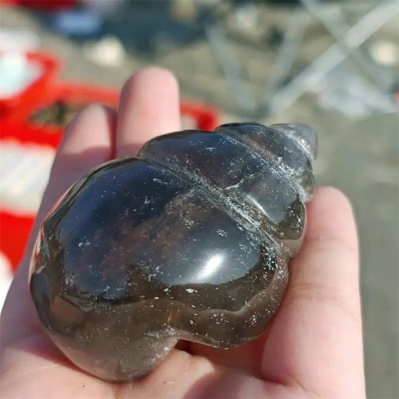 

Natural Smoky Quartz Seashell Carving Mercy Healing Fengshui Hand-carveda Statue For Home Office Decor Gift 1PCS