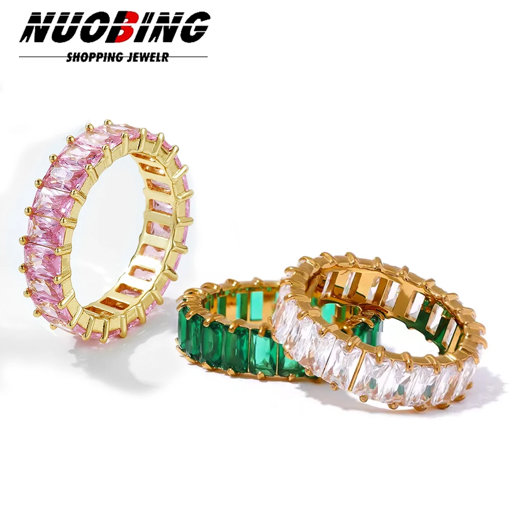 

Классические обручальные кольца из нержавеющей стали с багетом, нежные блестящие обручальные кольца с кристаллами кубического циркония для женщин, роскошные свадебные украшения