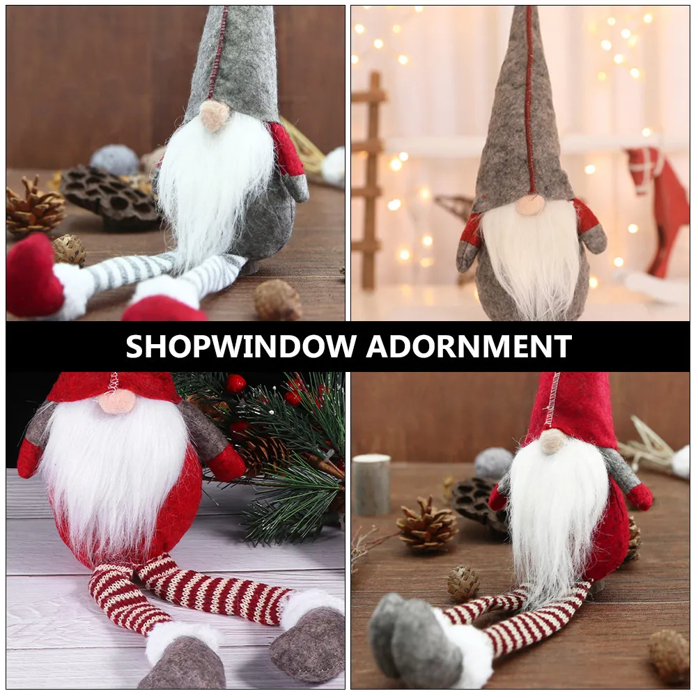 

1Set Red Grey Long-Legged Christmas Gnome Shopwindow Adornments Kitchen Fireplace Front Door Staircase Decoration