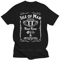 Czarna koszulka męska letnia koszulka Isle Of Man TT IOM motocyklowe wyścigi szosowe t-shirt czarno-białe modny nadruk koszulki