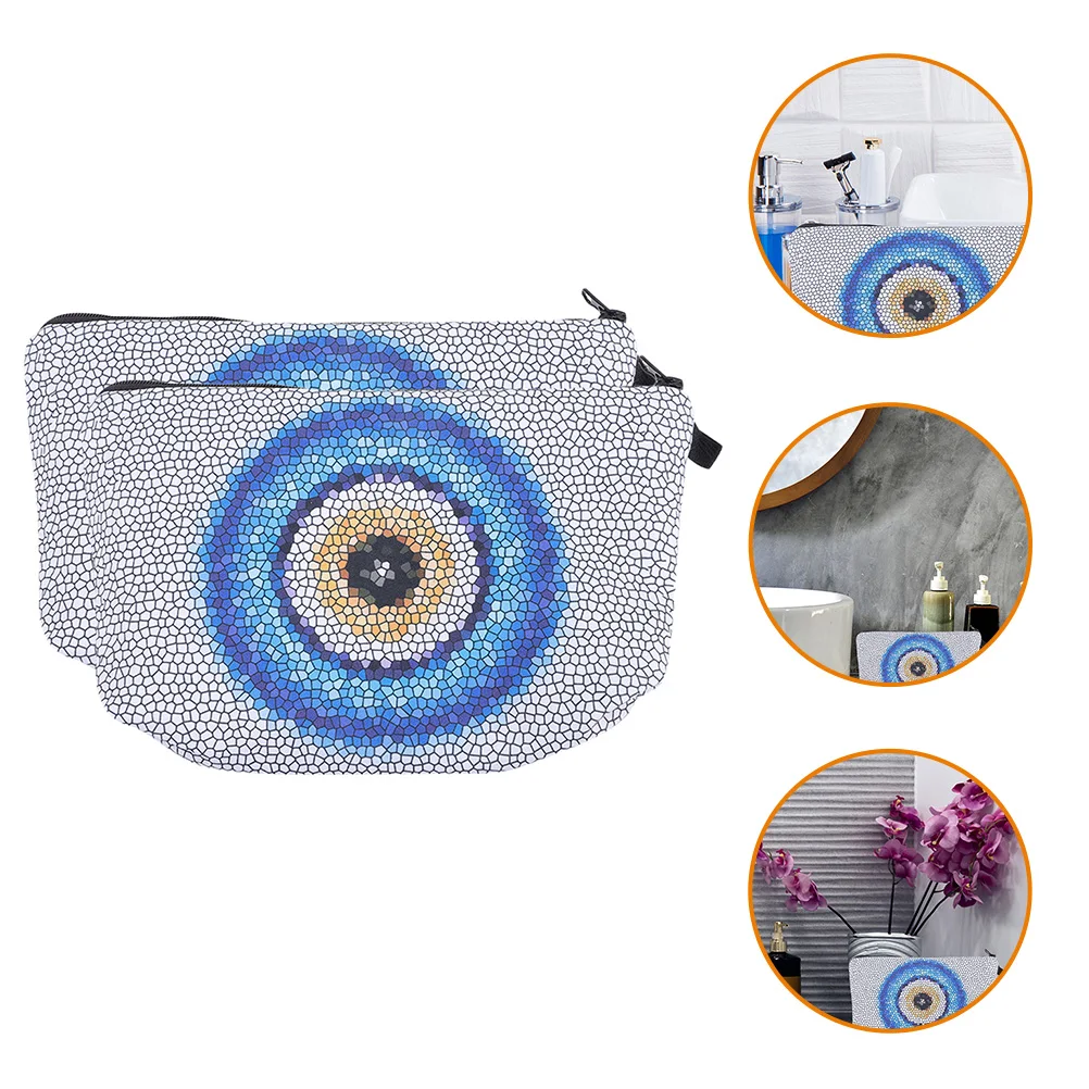 2pcs Waterproof Bag Zipper Pouches Travel Toiletry Organizer Evil Eye Print Makeup Bags For Women Coin Storage