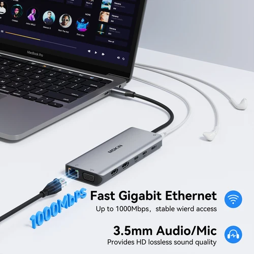 Imagen 2 del producto MOKiN USB C HUB estación de acoplamiento 4K 60Hz adaptador HDMI DP VGA Gigabit Ethernet USB 3,1 PD 100W para Macbook Air Pro M2 M1 PC