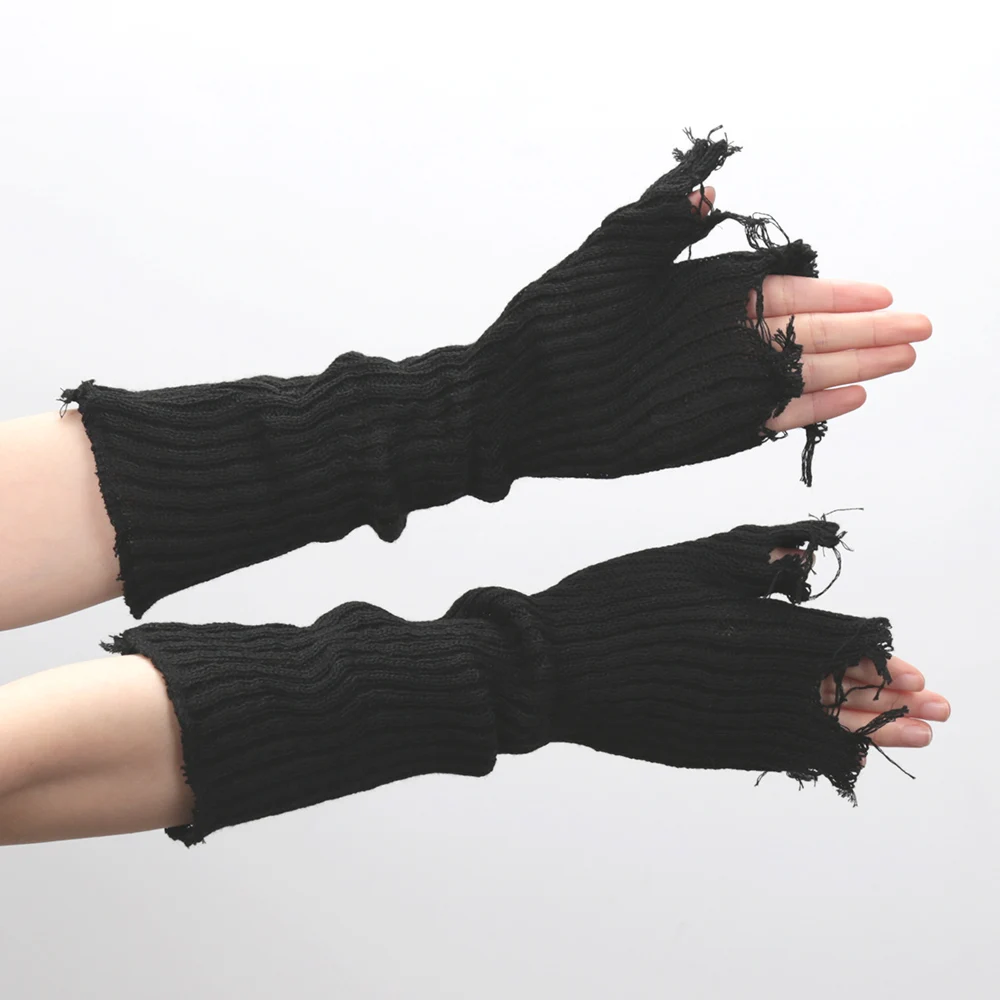 Gothic Anime Soft Gloves Autumn Winter JK Girls Mittens Oversleeve for Women Men Cool Tattered Style Cuff Fingerless Arm Warmers