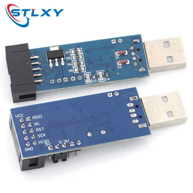 Stlxy USBASP USBISP AVR Programmer USB ATMEGA8 ATMEGA128 ATtiny/CAN/PWM 10Pin Wire Module DIY + 10Pin To 6 Pin Adapter Board