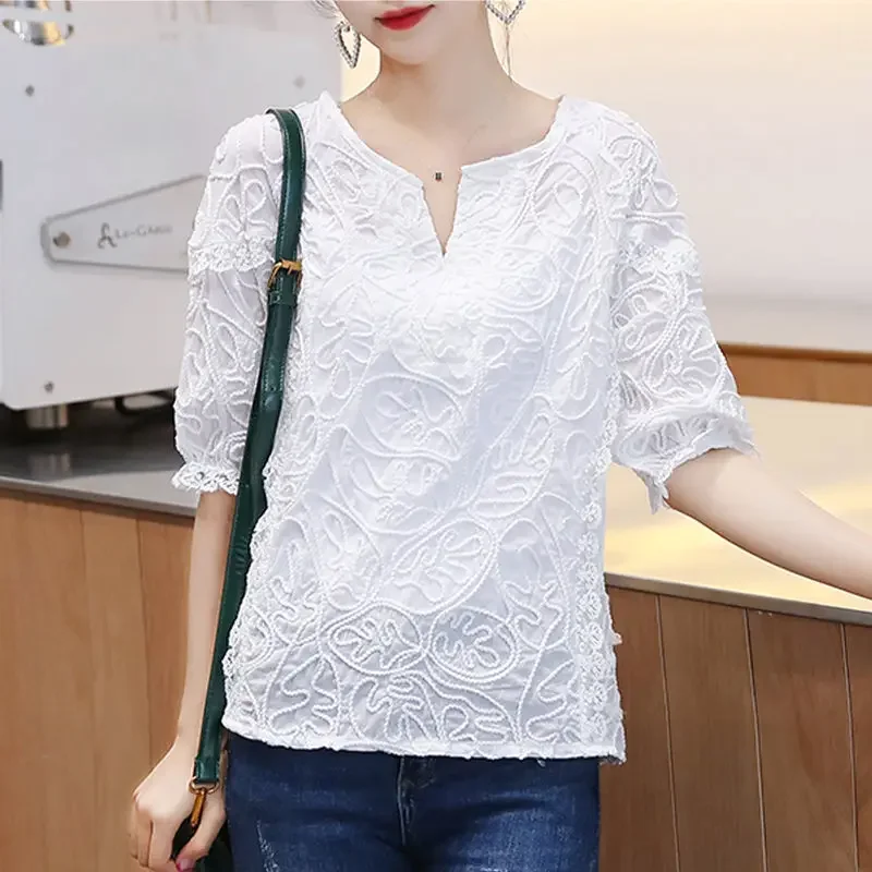 

T Shirt for Women Lace Summer Outfit Cotton Tops Woman Baggy Emo Japanese Vintage Fashion Pulovers Trending Clothing Sale Tee