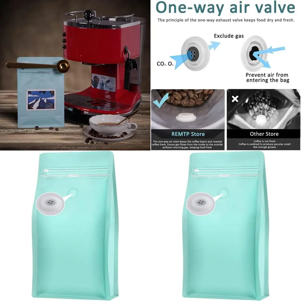 

100pcs 16oz Blue High Barrier Bottom Standing Coffee Bean Storage Bags with Reusable Heat Sealable Side Zipper Pouches for Home