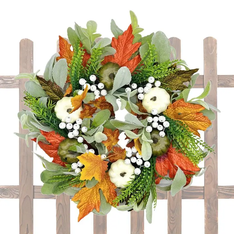 Autumn Simulation Pumpkin Wreath Artificial Fall Frost Leaf Pumpkin Door Wreaths For Halloween Front Door Home Decoration