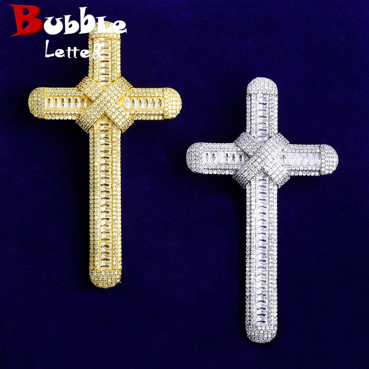 

Ожерелье с пузырьковой буквой Iced Out Super Cross, кулон для мужчин, 5А, кубический цирконий, позолоченные ювелирные изделия в стиле хип-хоп