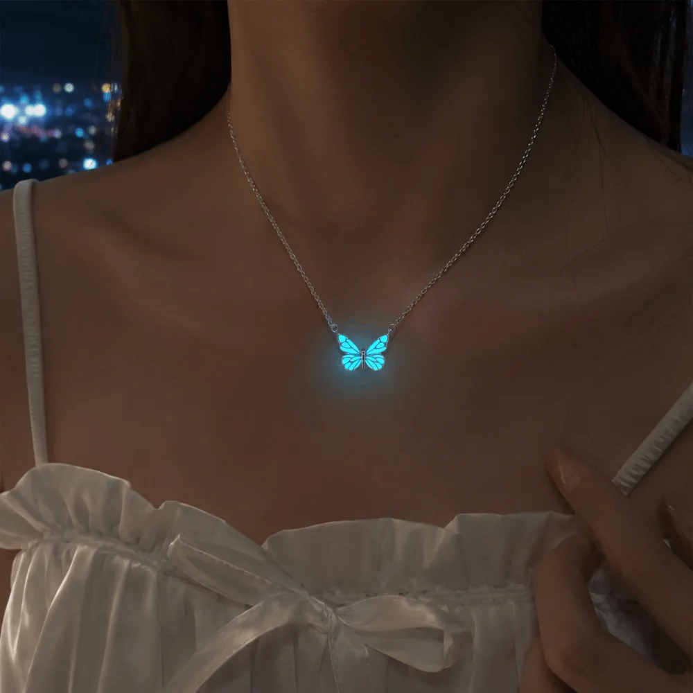 Fashion Luminous Butterfly Necklace Sweet Clavicle Chain Forest Necklace Bracelet Elegant Bangle Women Jewelry Collar Chain
