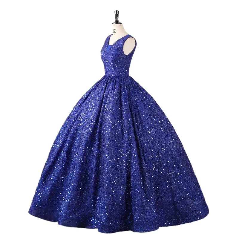 Elegancka suknia wieczorowa zapinana na zamek, o wyrafinowanym wyglądzie, nowy strój na pojedyncze występy z 2025 roku, niebieska suknia na egzamin artystyczny, wielka okazja.