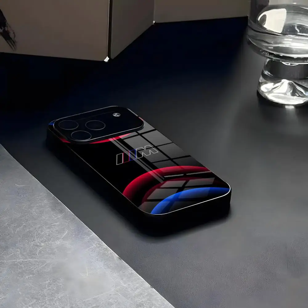 Etui na telefon iPhone 17e 17 16 16e 15 14 13 12 Mini 11 Air Pro XS Max XR X Plus, szklana silikonowa ramka, niebiesko-czerwone, samochodowy wzór, tylna obudowa Ph — zdjęcie produktu 4