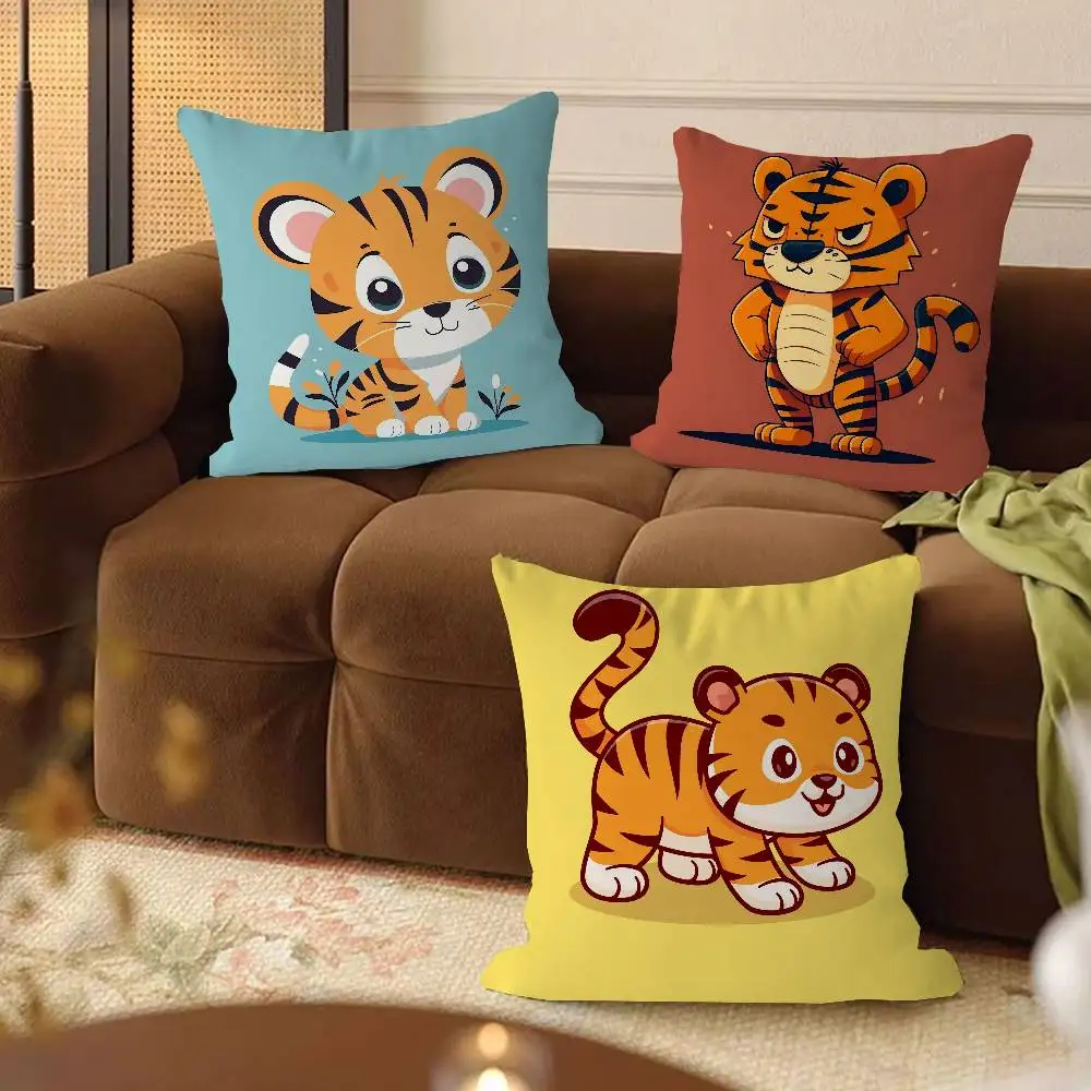 Cute Cartoon Tiger Pillowcase, Kawaii Animal Design for Kids Room & Home Decor, Multi-Size Options