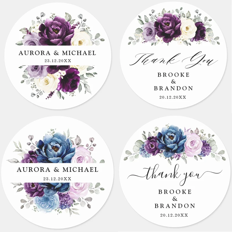 96PCS Circular Wedding Flower Stickers and Custom Logo Wedding Birthday Baptism Stickers Design Your Own Personalized Stickers
