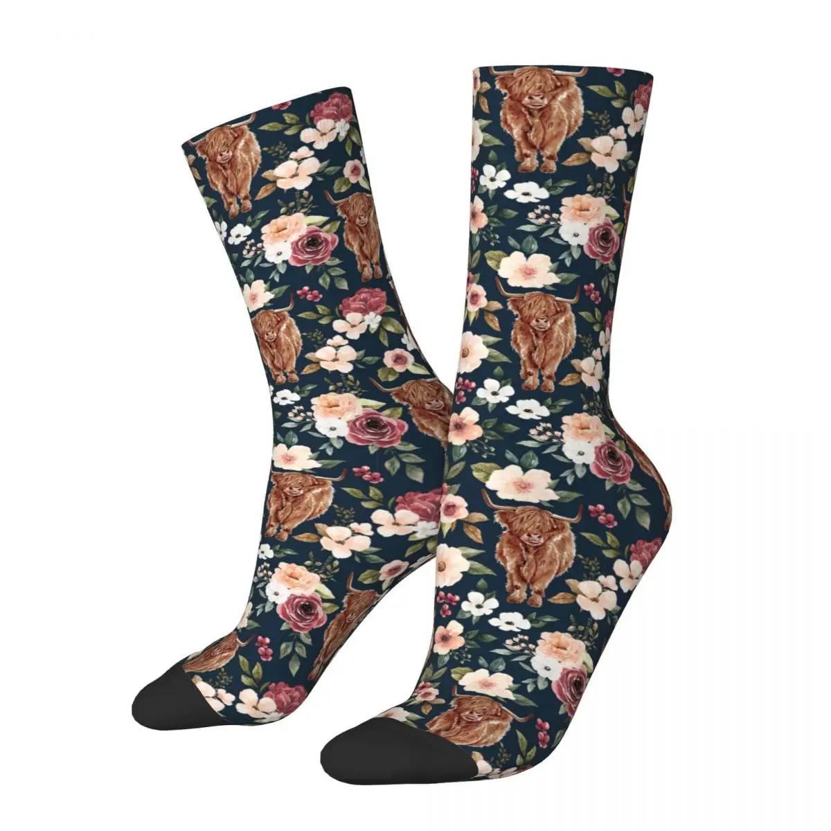 

Highland Cow Floral Socks Harajuku Super Soft Stockings All Season Long Socks Accessories for Unisex Gifts