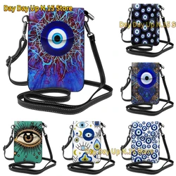 Greek Turkish Evil Eye Women Cell Phone Purse Leather Crossbody Bag Mini Shoulder Bag Card Holder Wallet