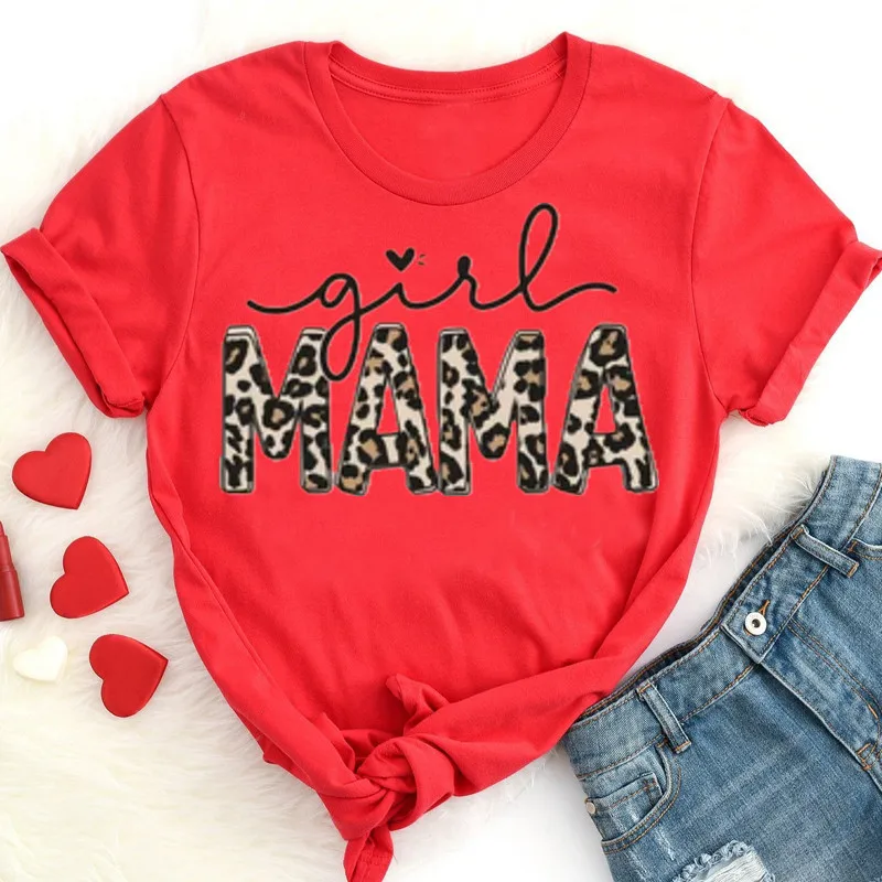 Girl Mama Leopard Shirt Girl Mom Mama Girl Mom of Girls Short Sleeve Top Tees O Neck Fashion 100% Cotton harajuku Drop Shipping