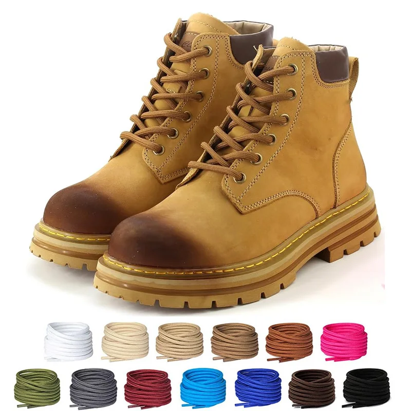 4mm Thick Round Boot Shoelaces, 2 Pairs Heavy‑Duty Braided Replacement Laces for Hiking/Work Shoes Martin Boots, Wear-resistant