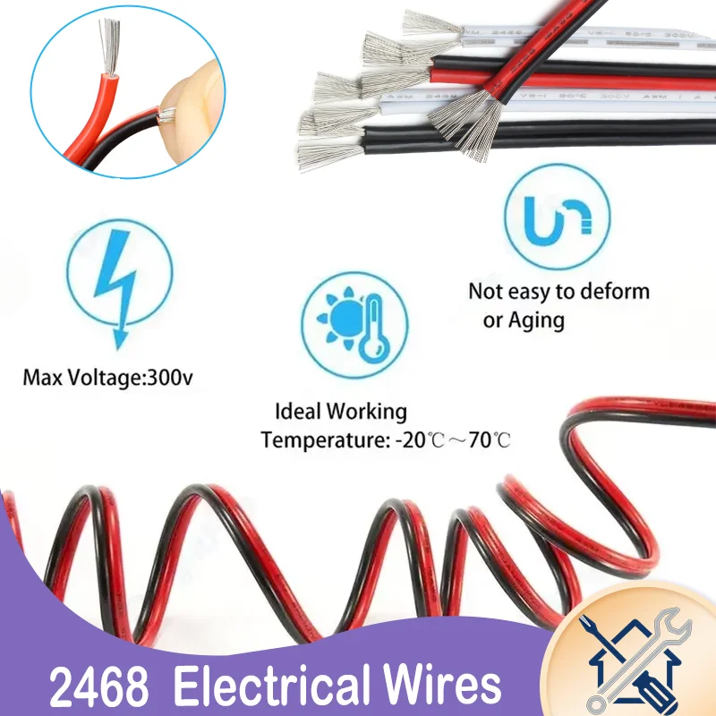 2468 2 PIN Electrical Wire Tinned Copper PVC Insulated Red Black Cable For Single Color LED Strip Light Extension Wire 16-30 AWG