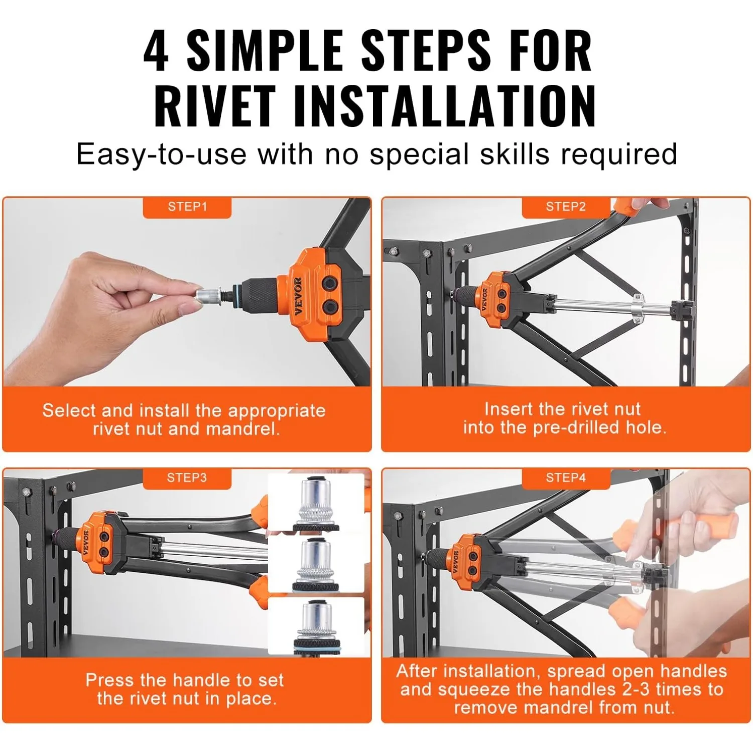 Rivet Nut Tool, 16 inch Rivnut Tool Kit with 13PCS Metric and SAE Mandrels, 186PCS Rivet Nuts, Semi-auto Retraction