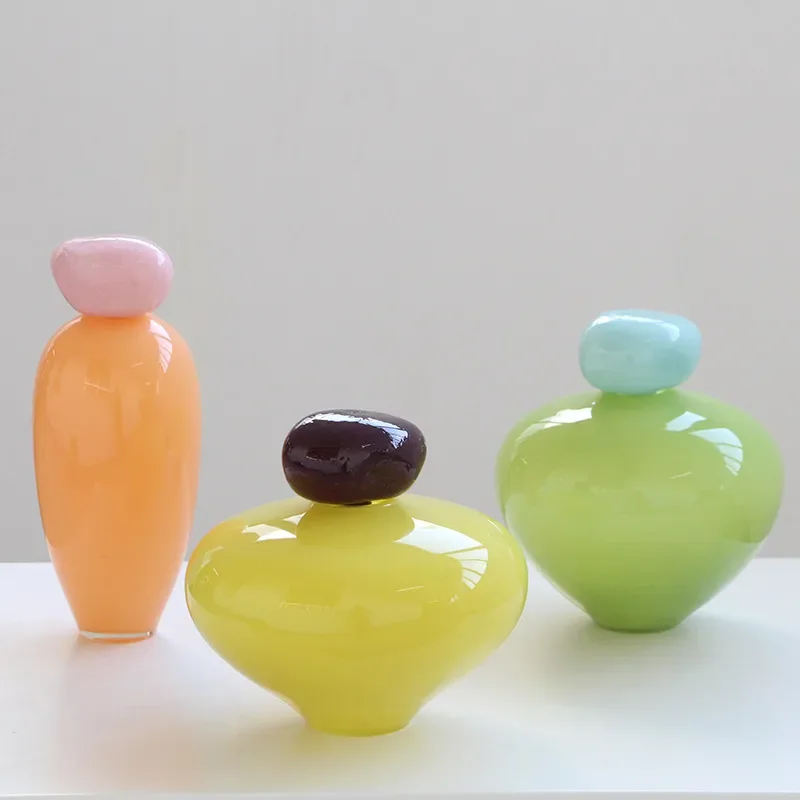 Irregular Blown Glass Vase with Lid Creative Luxury Home Decor Ornament for Living Room Table Centerpiece Flower Arrangement