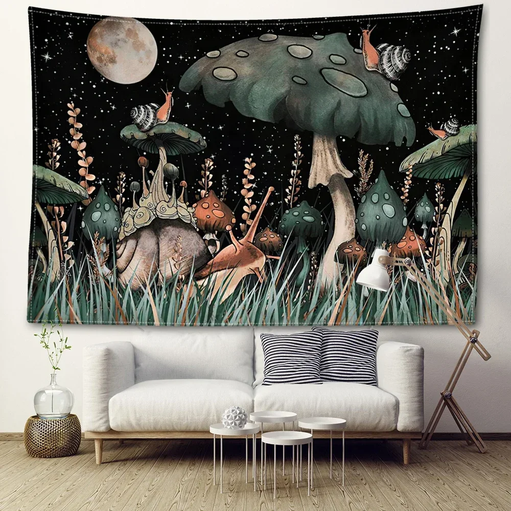 

Snail Mushroom Forest Tapestry Wall Hanging Abstract Art Bohemian Witchcraft Mysterious Hippie Dormitory Home Decor