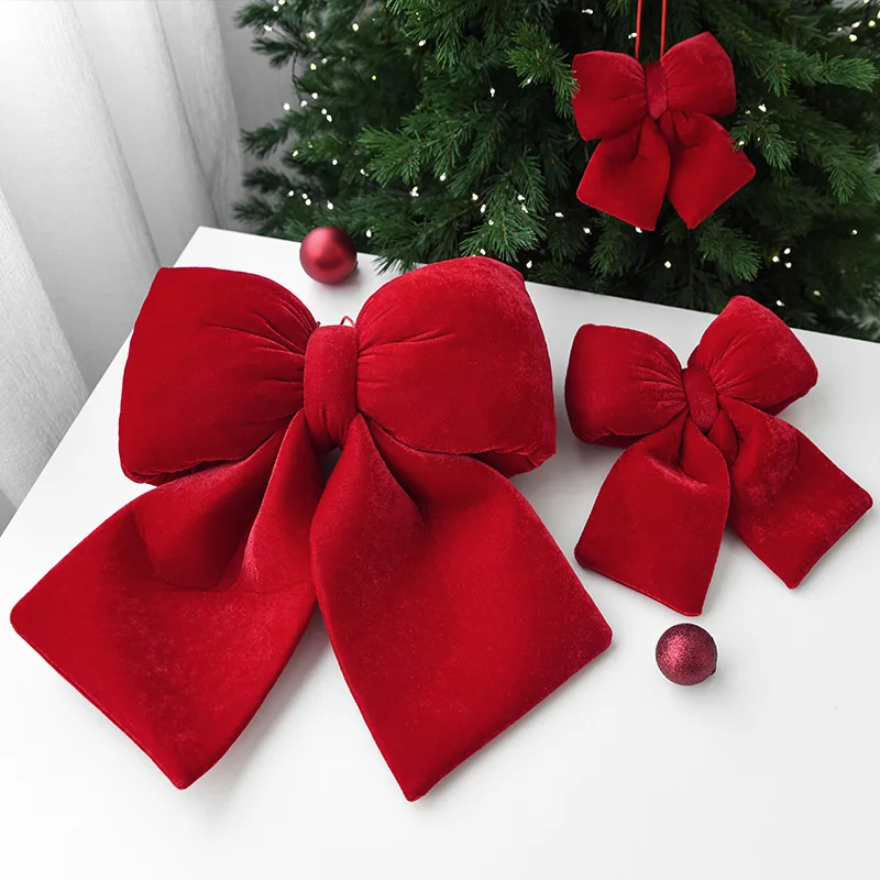 

Large Christmas Bow DIY 3D Velvet Red Bows Knot Xmas Tree Pendant Christmas for Holiday Home Baubles Hanging Ornament Decoration