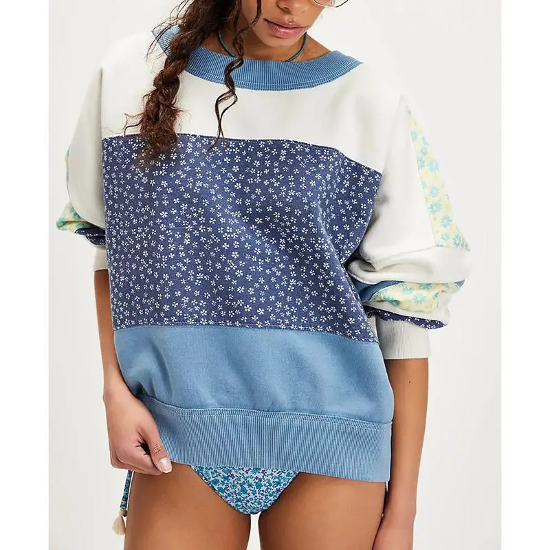 Combhasaki-sudaderas holgadas Y2k con cuello redondo para mujer, jersey estético con estampado de margaritas y contraste de colores, ropa de calle