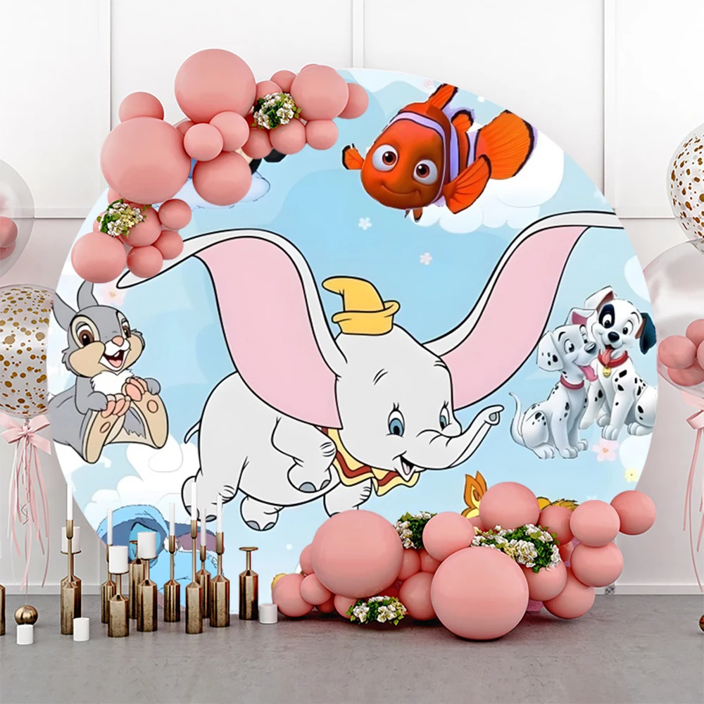 Custom Circus Theme Dumbo Round Backdrops Baby Shower Birthday Party Decor Popcorn Elephant Baby Shower Photo Background Banner