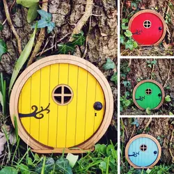 Mini Cute Miniature Doors Fairy Gnome Elf Door Mouse Hole Wooden Door For Trees Garden Ornament Sculptures Door Statue