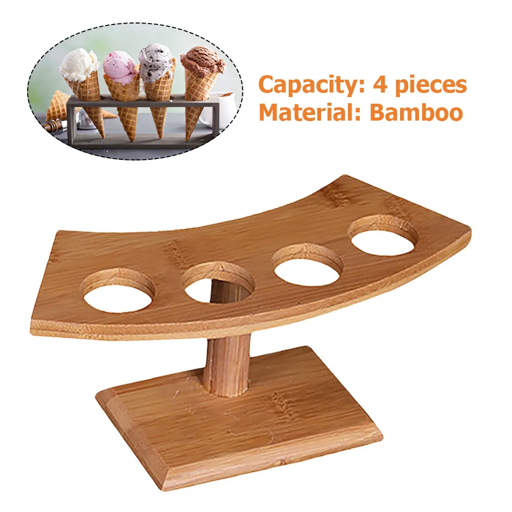 Ice Cream Cone Holder 4 Hole Bamboo Display Rack Japanese Style Dessert Serving Stand for Home Restaurant