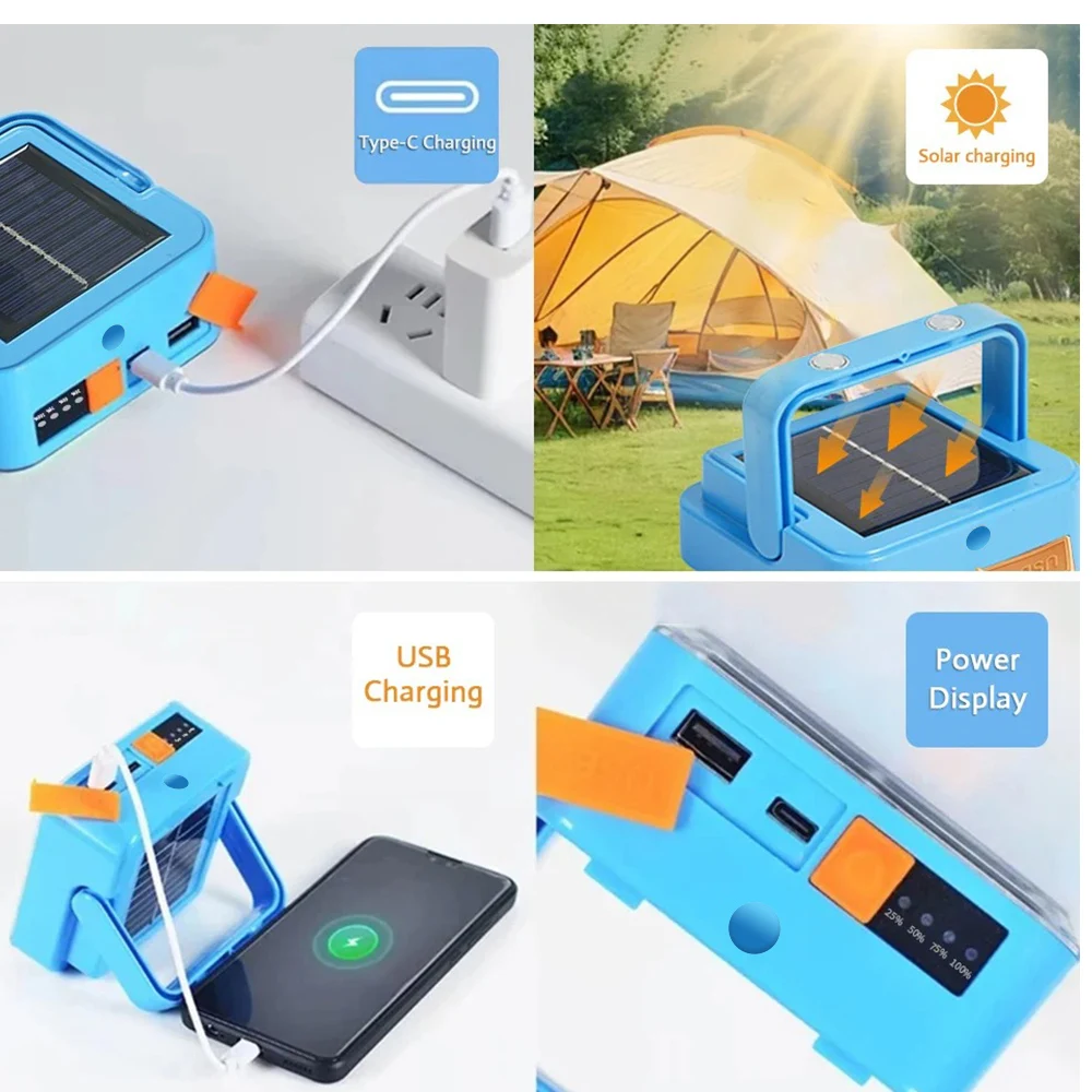 Powerful Solar Light USB Rechargeable Portable Outdoor Lighting LED Reflector Spotlight Projector Floodlight Construction Lamp