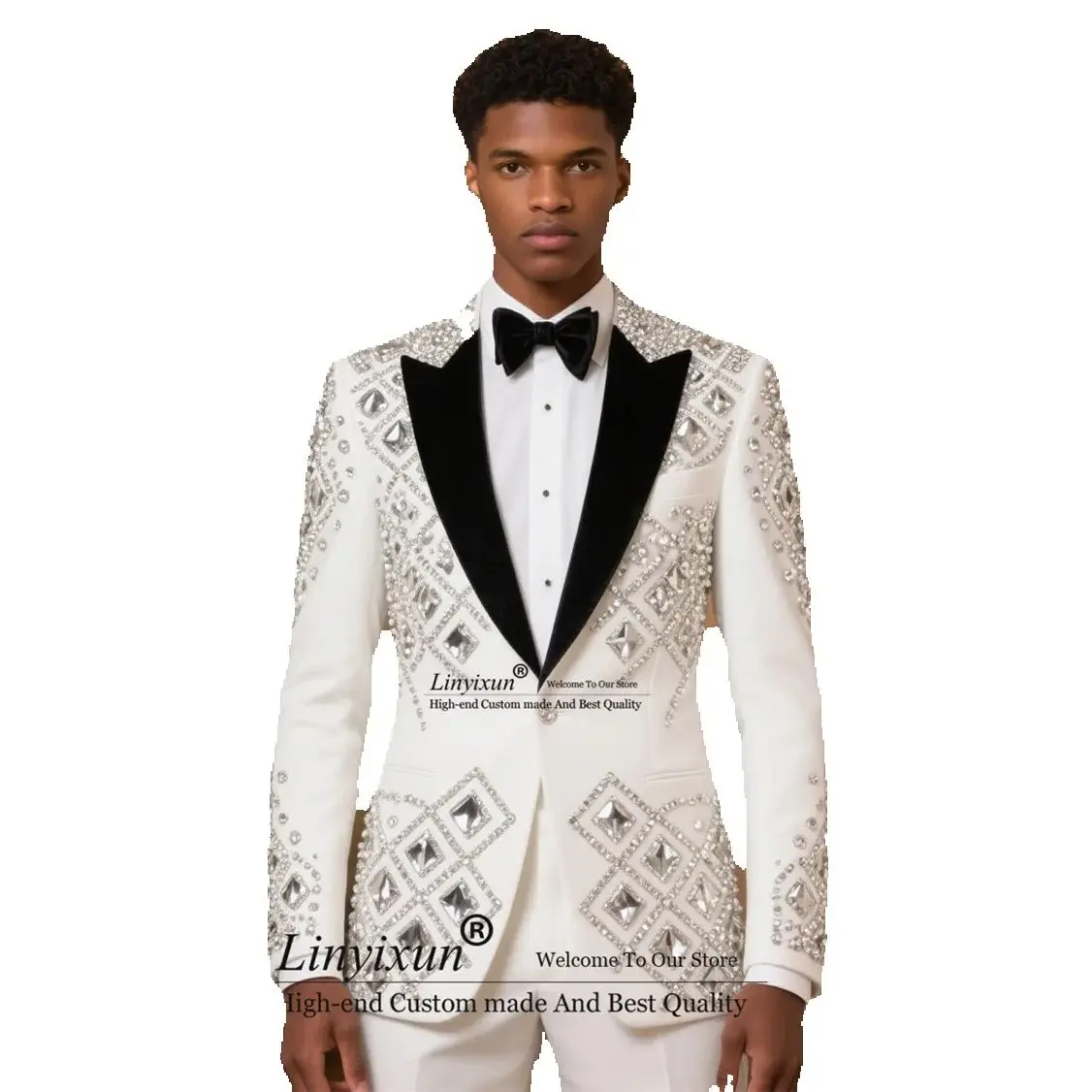 Sparkly Ornament Rhinestones Men Suit Customized Slim Fit Wedding Tuxedos 2 Pieces Sets Groom Male Blazers Formal Ropa hombre