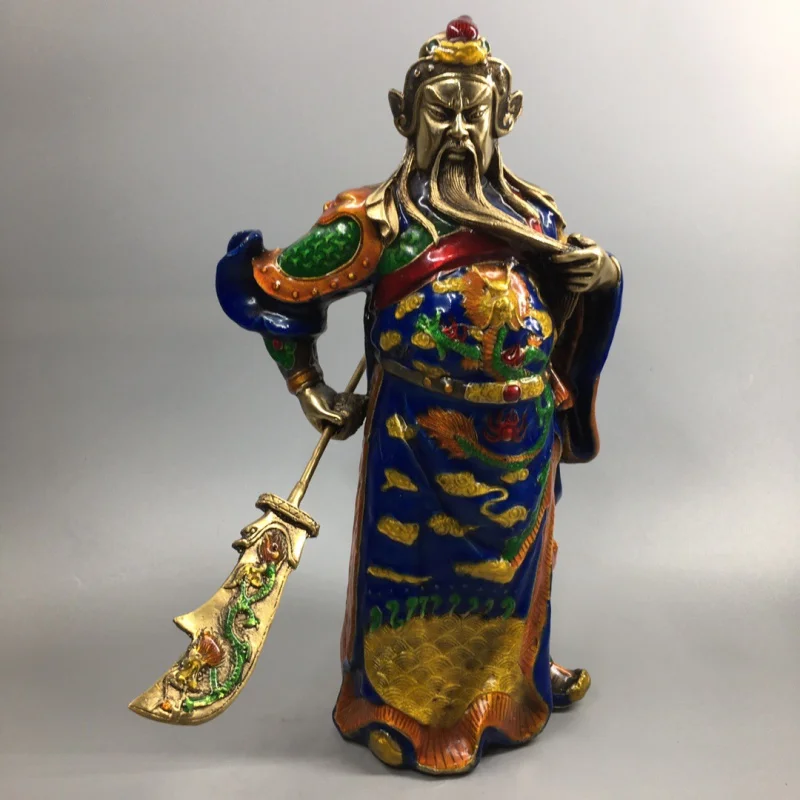 

Pure Copper Cloisonne Brass Guan Gong Ornaments Copper Ornaments Wu God of Wealth Guan Gong Enamel Color Station Wu Guan Gong Or