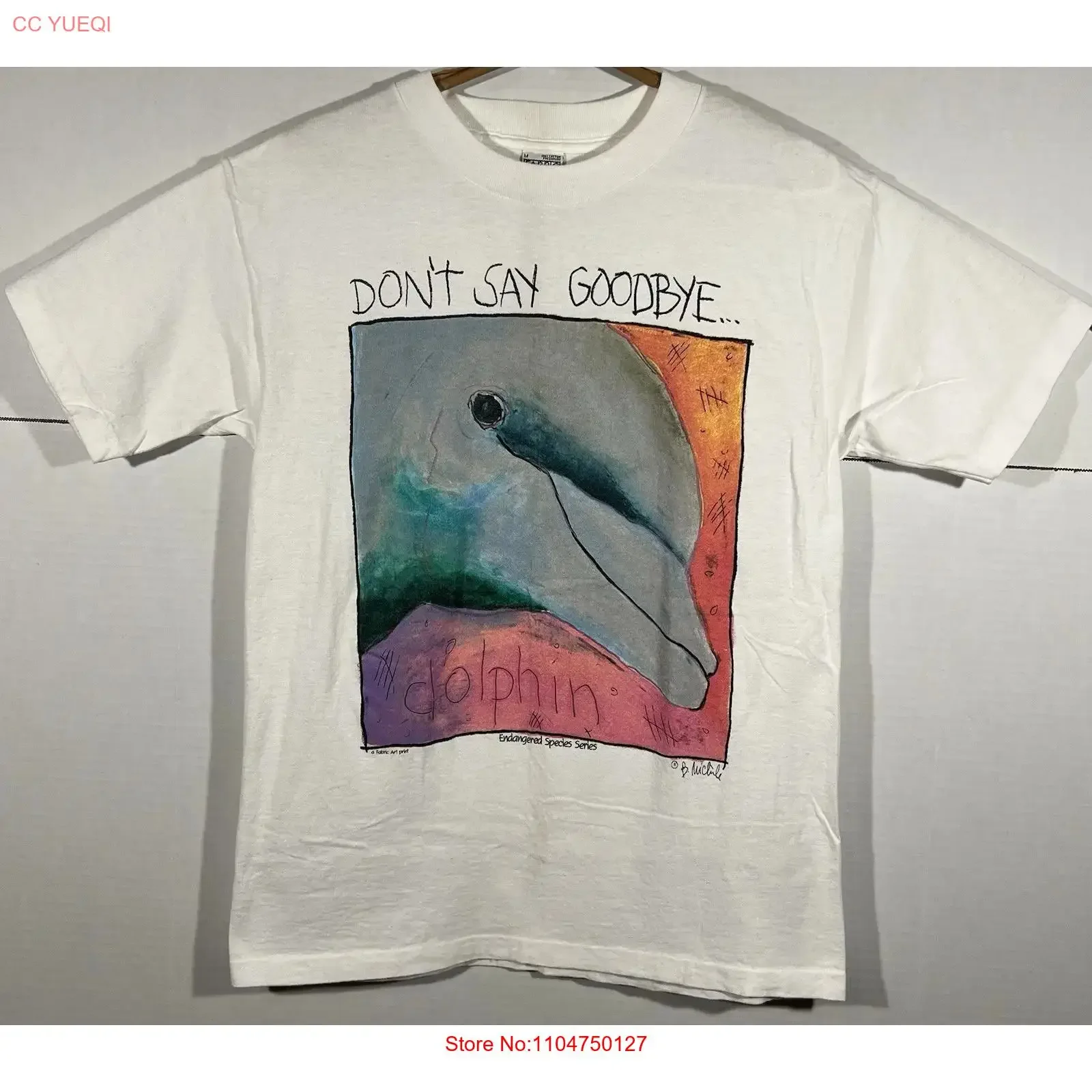 Don t Say Goodbye Endangered Species Dolphin B Michelle Fabric Art Shirt Sz M vintage Washed fashion Casual Comfortable