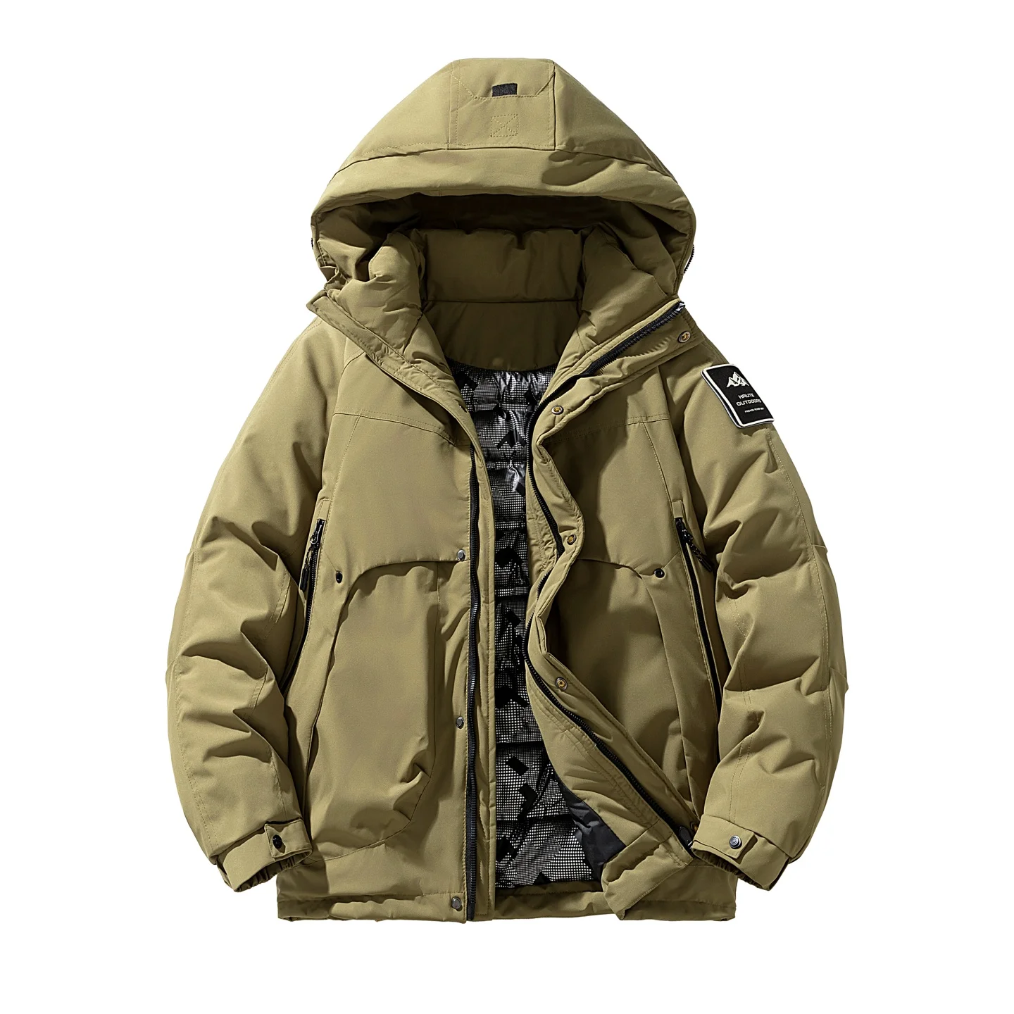 

Winter New High Quality Hooded Cotton Jacket for Men Fashion Shoulder Print Design Warm Cotton Coat Trendy Brand Men's Coat