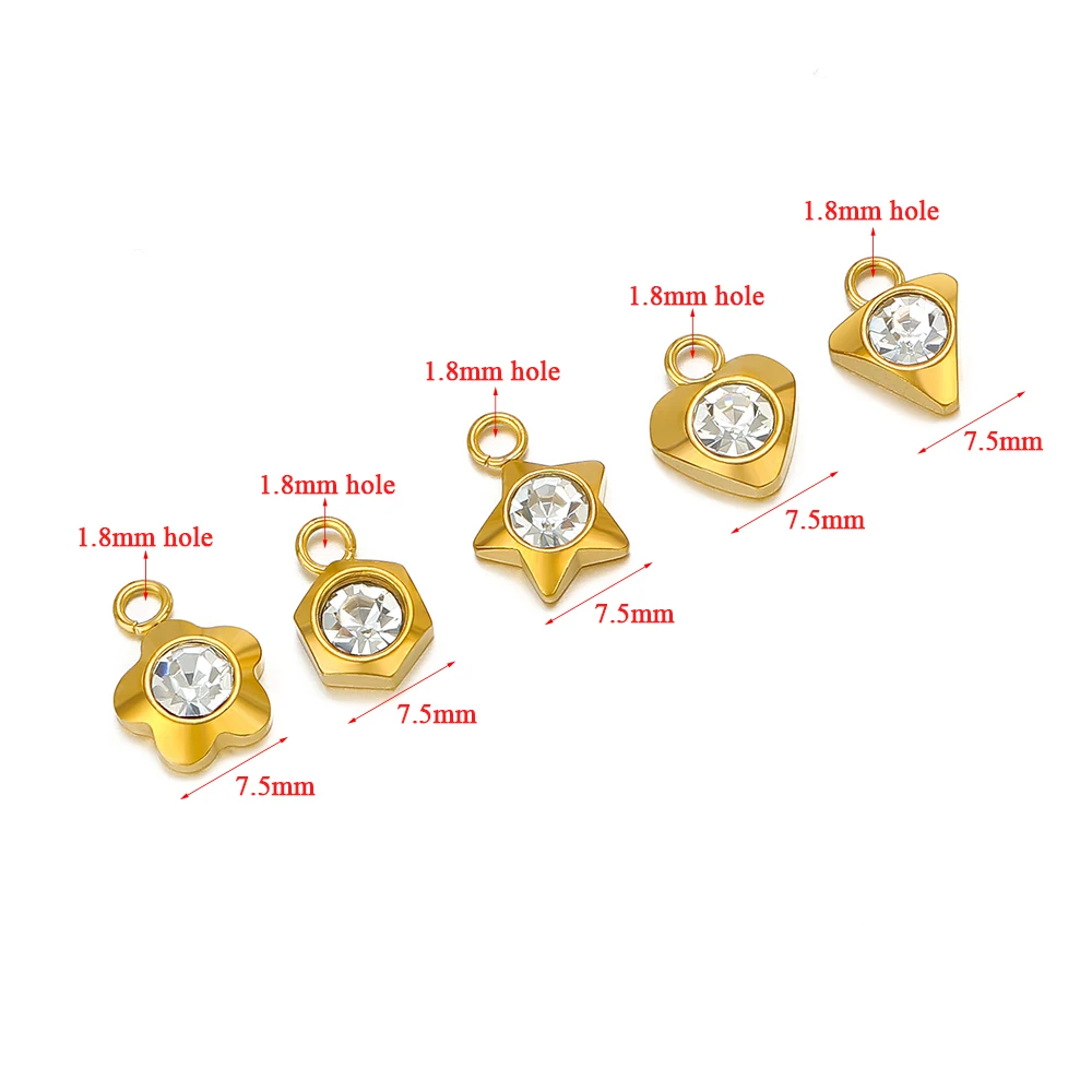 20pcs Stainless Steel Flower Heart Crystal Stone Charms Earrings Pendants Star Beads DIY Jewelry Bracelets Findings Wholesale