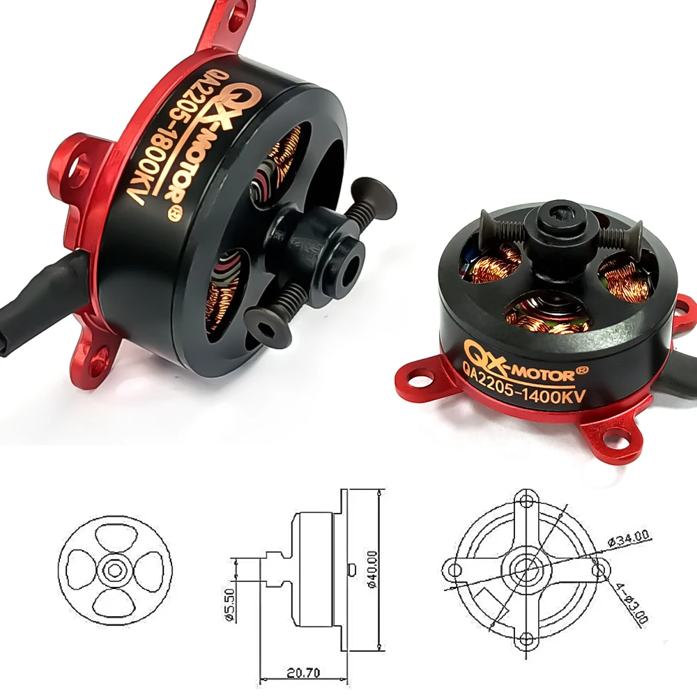 

QX-MOTOR 1400KV/1800KV QA2205 Бесщеточный двигатель для радиоуправляемого мультироторного вертолета, квадрокоптера, мультисисного дрона, детали с неподвижным крылом