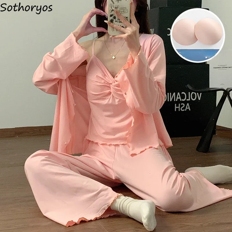 

Осенние пижамные комплекты из 3 предметов, женские простые сексуальные пижамы, повседневная домашняя мягкая модная универсальная классическая мягкая одежда для дома Ulzzang Mujer