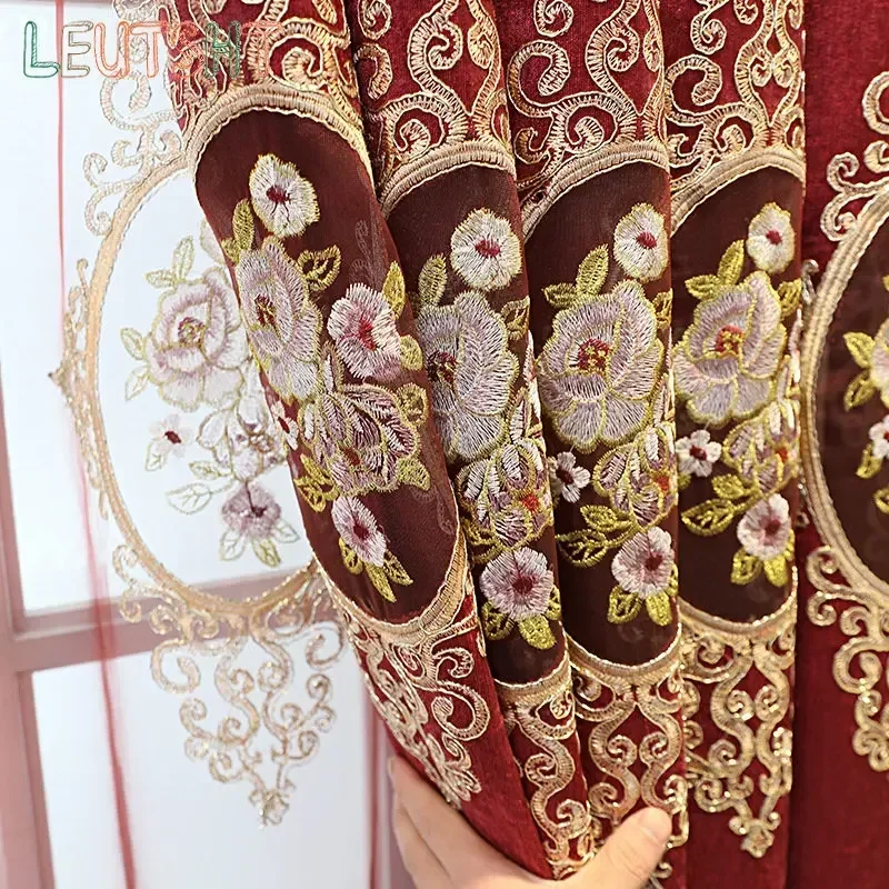 Nordic Curtains for Living Dining Room Bedroom Red Wedding Embroidery Roses Hollow High Window Curtains French Windows Custom