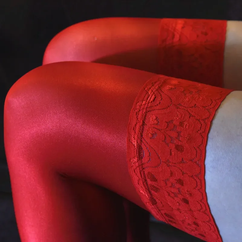 70d High Quality Sexy Women Stockings Lace Coffee Complexion Tights Silicone Anti Skid Transparent Oily Long  Gloss