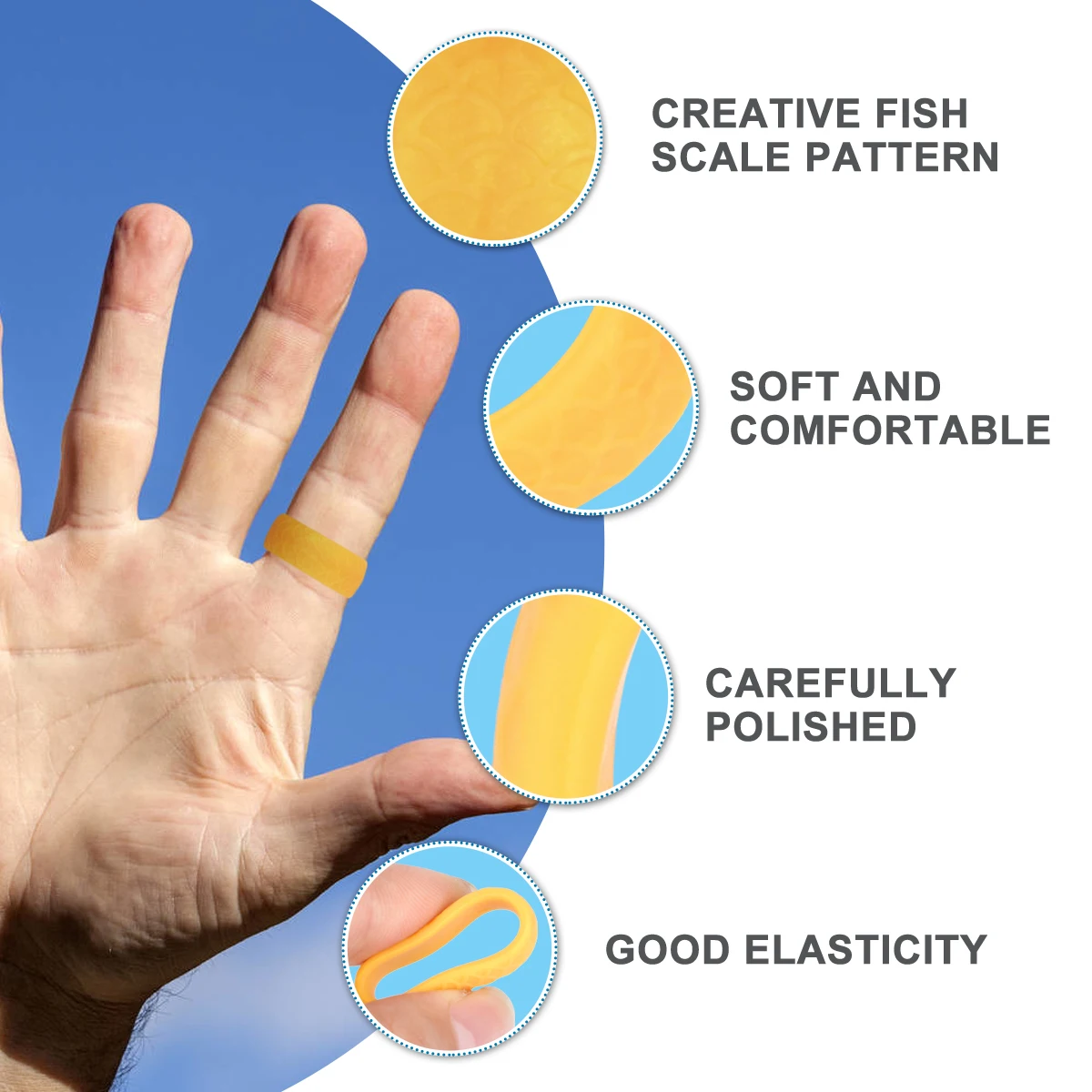 

1pc Silicone Finger Rings Waterproof Fish Scale Texture Outdoor Sports Rings For Fishing Diving Exercise Golden Size Soft