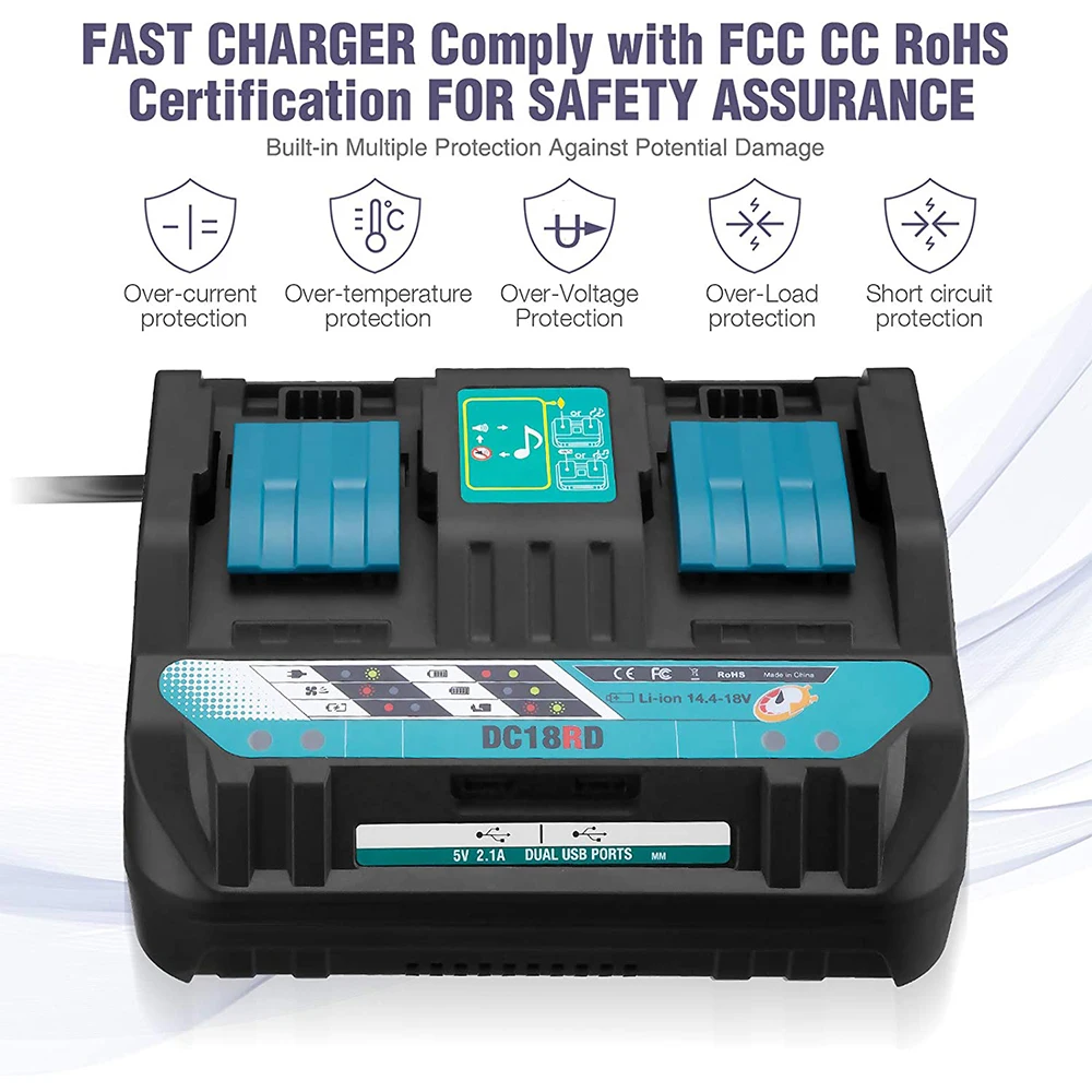 Imagem -04 - Substituição Dupla do Carregador de Bateria para Makita 18v 14.4v 18v Li-ion Battery Bl1830 Bl1840 Bl1860 Dc18rd