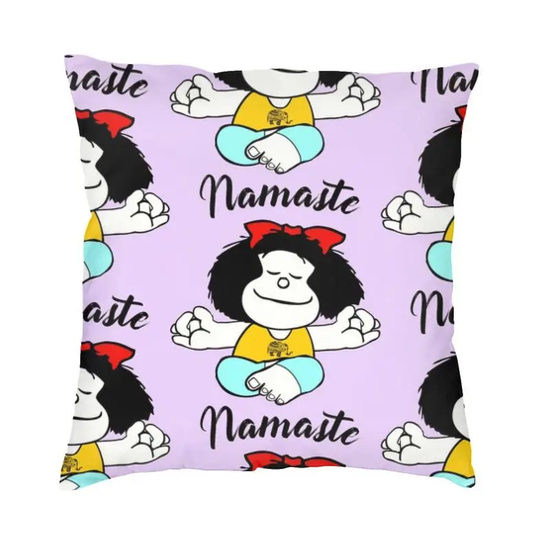 Custom Mafalda Namaste Square Throw Pillow Cover Home Decorative 3D Two Side Printed Kawaii Cartoon Cushion Cover for Sofa