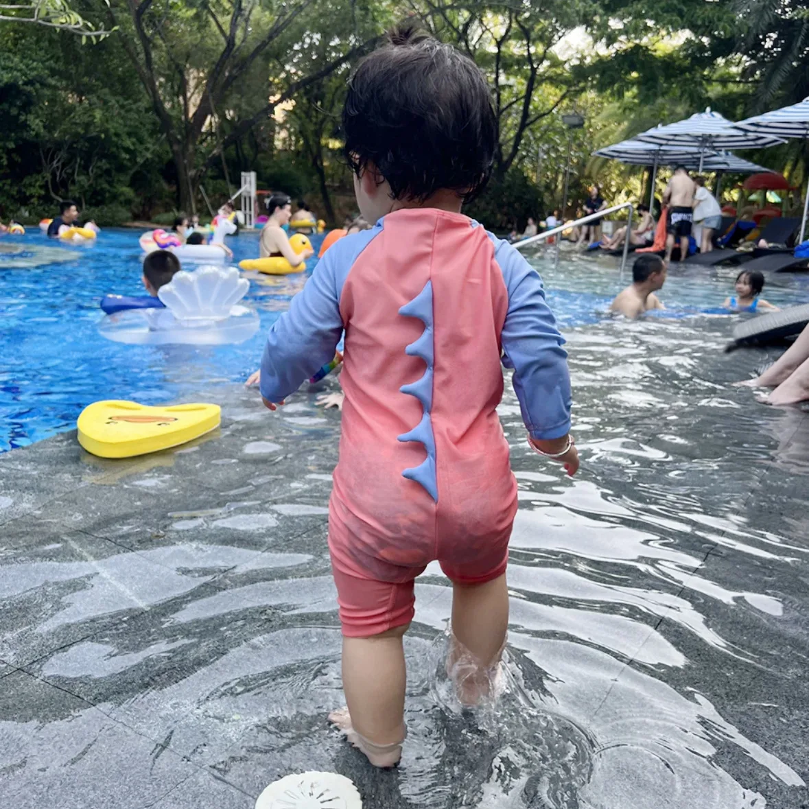 Baby One Piece Swimsuit Children Kids Swimwear Beach Wear Bathing Suit Long Sleeve Sunscreen Animal Print With Sunhat